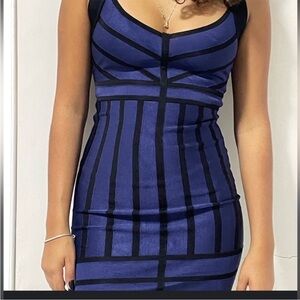 French Connection Sleeveless Blue & Black Bandage Bodycon Mini Dress Size 4